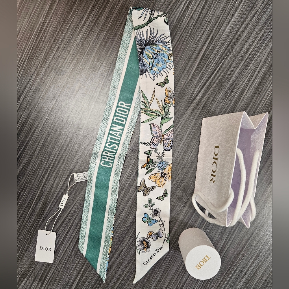 NEW Dior Floral Neck Bag Scarf Parfume Line Green Butterfly - Picture 8 of 10